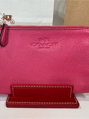 COACH Pink Pebbled Leather Zip Wristlet